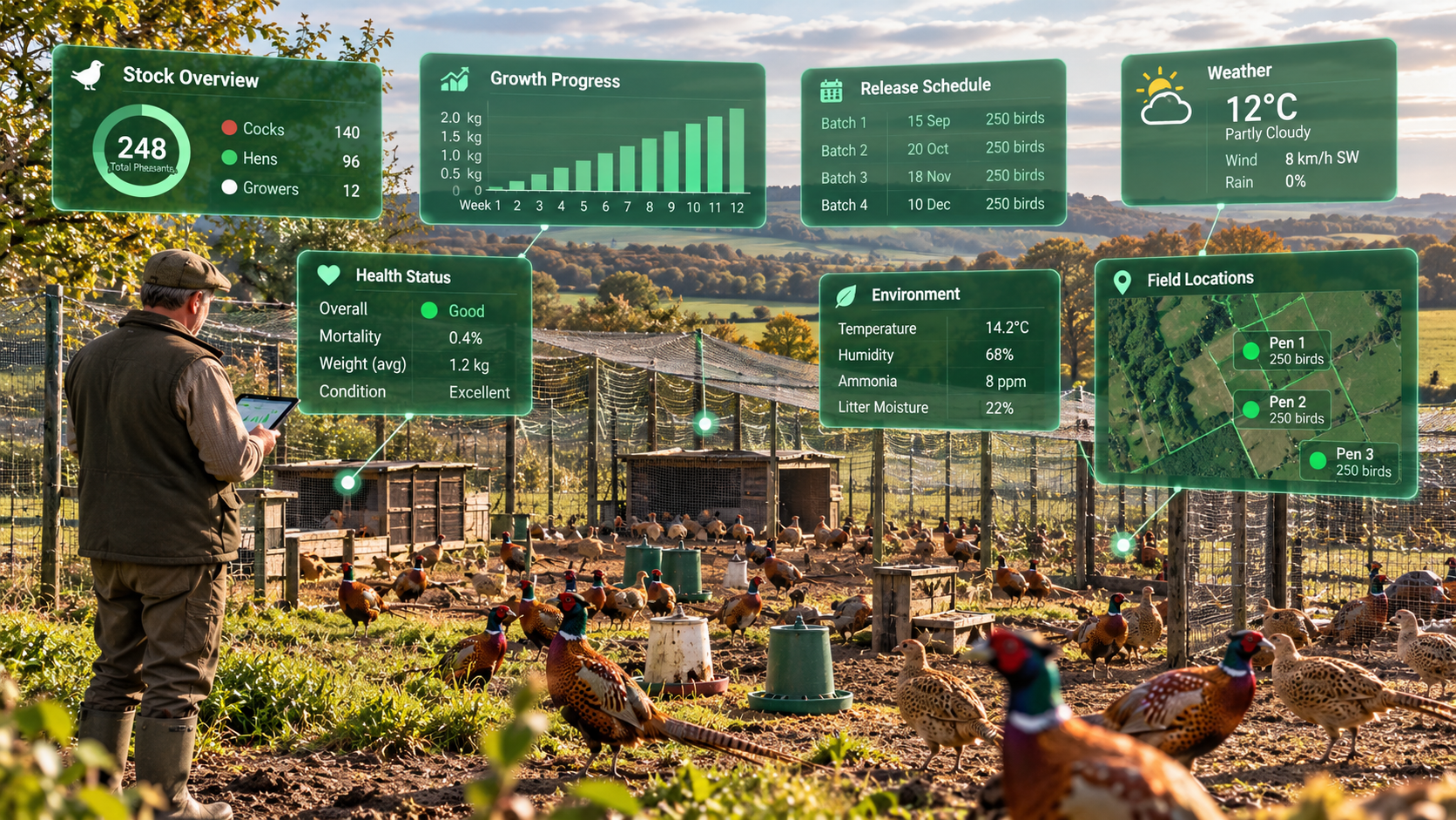 Pheasant rearing with holographic farm management data